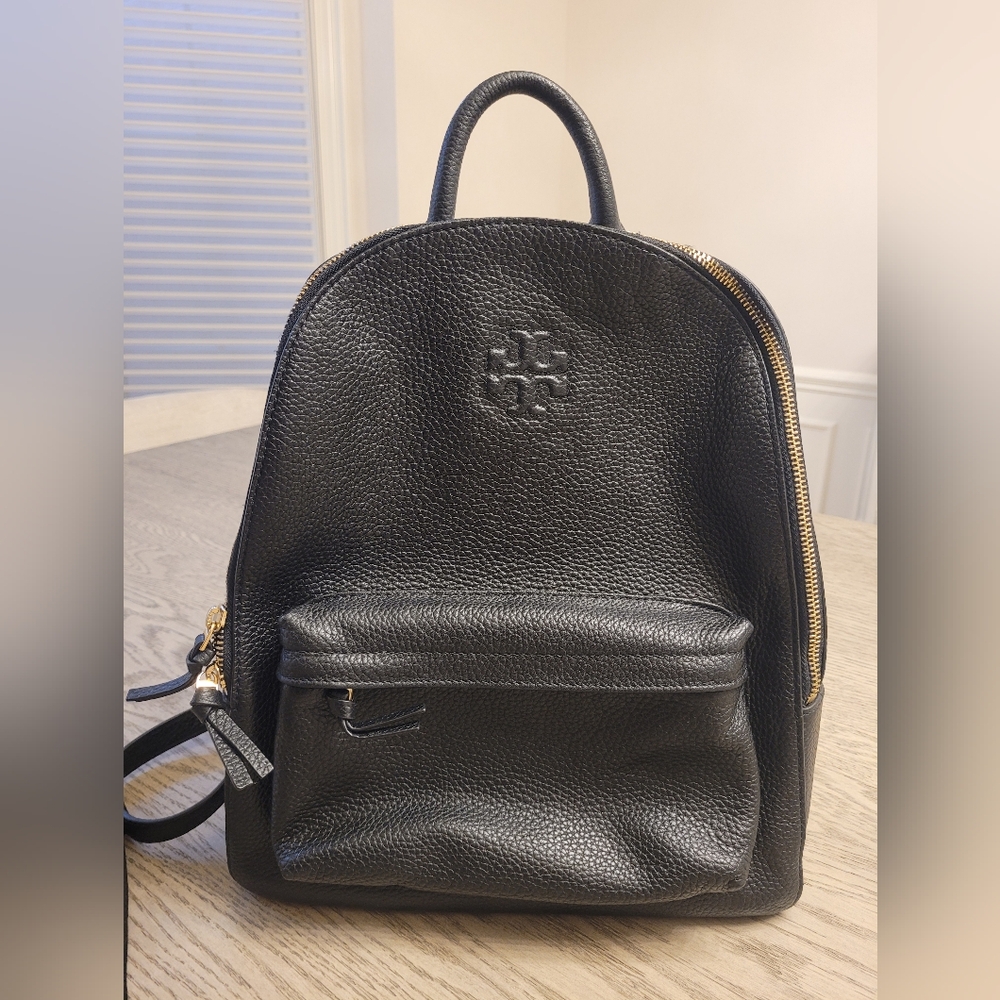 Authentic Tory Burch Black Pebbled Leather Backpack